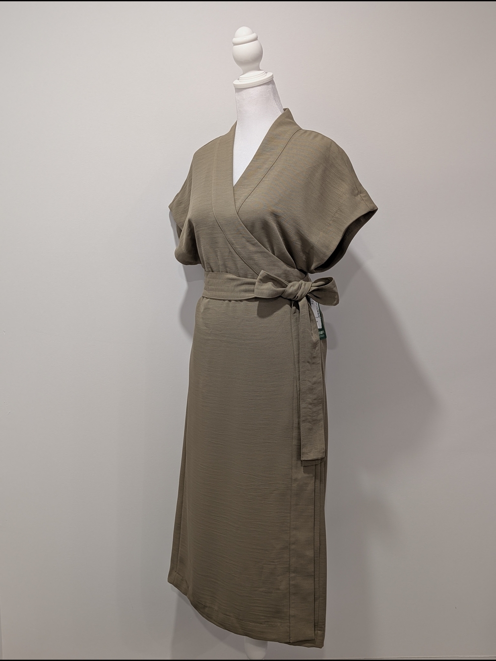 Simons Icône Olive Green Wrap Midi Dress with Sash - Picture 2 of 13